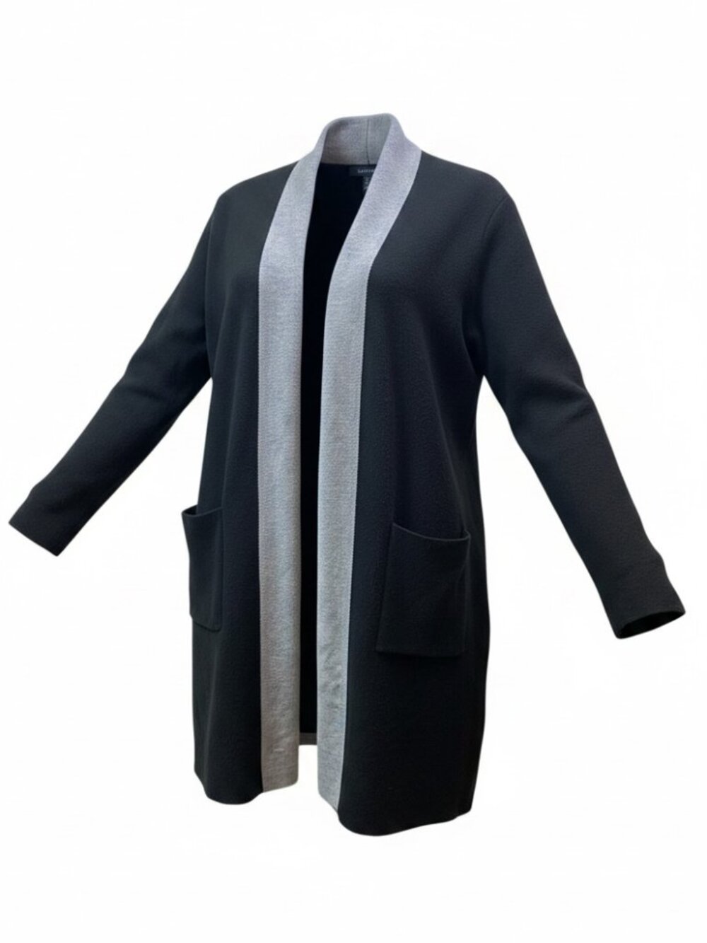 Ellen Tracy Open Front Pocket Cardigan Sz L Black/Gray #171H